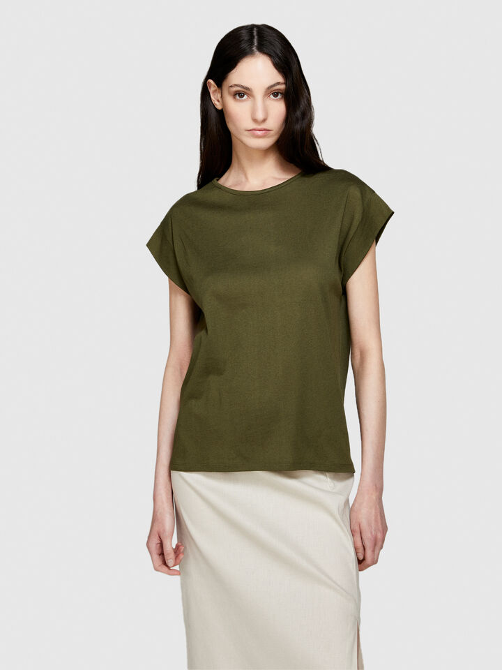 Slub t-shirt - women's short sleeve t-shirts - Military Green | Sisley image number 4